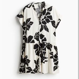 H&M women’s EUC tunic black and white floral print mini dress size L
